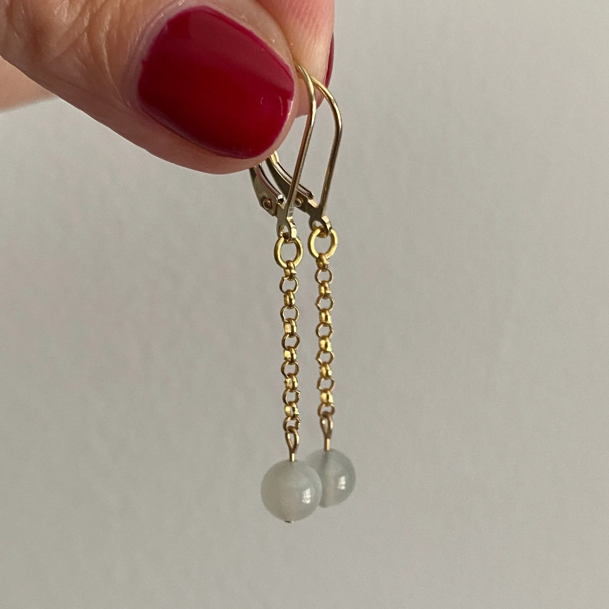 Solid 9 Carat Yellow Gold White Moonstone Earrings