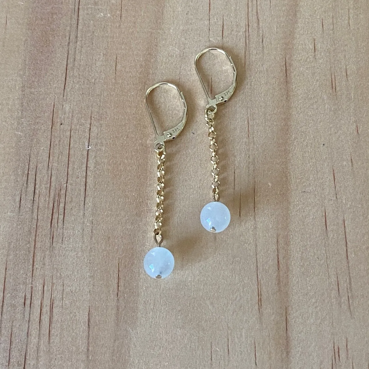 Solid 9 Carat Yellow Gold White Moonstone Earrings