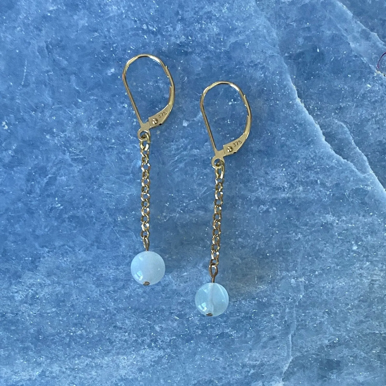 Solid 9 Carat Yellow Gold White Moonstone Earrings