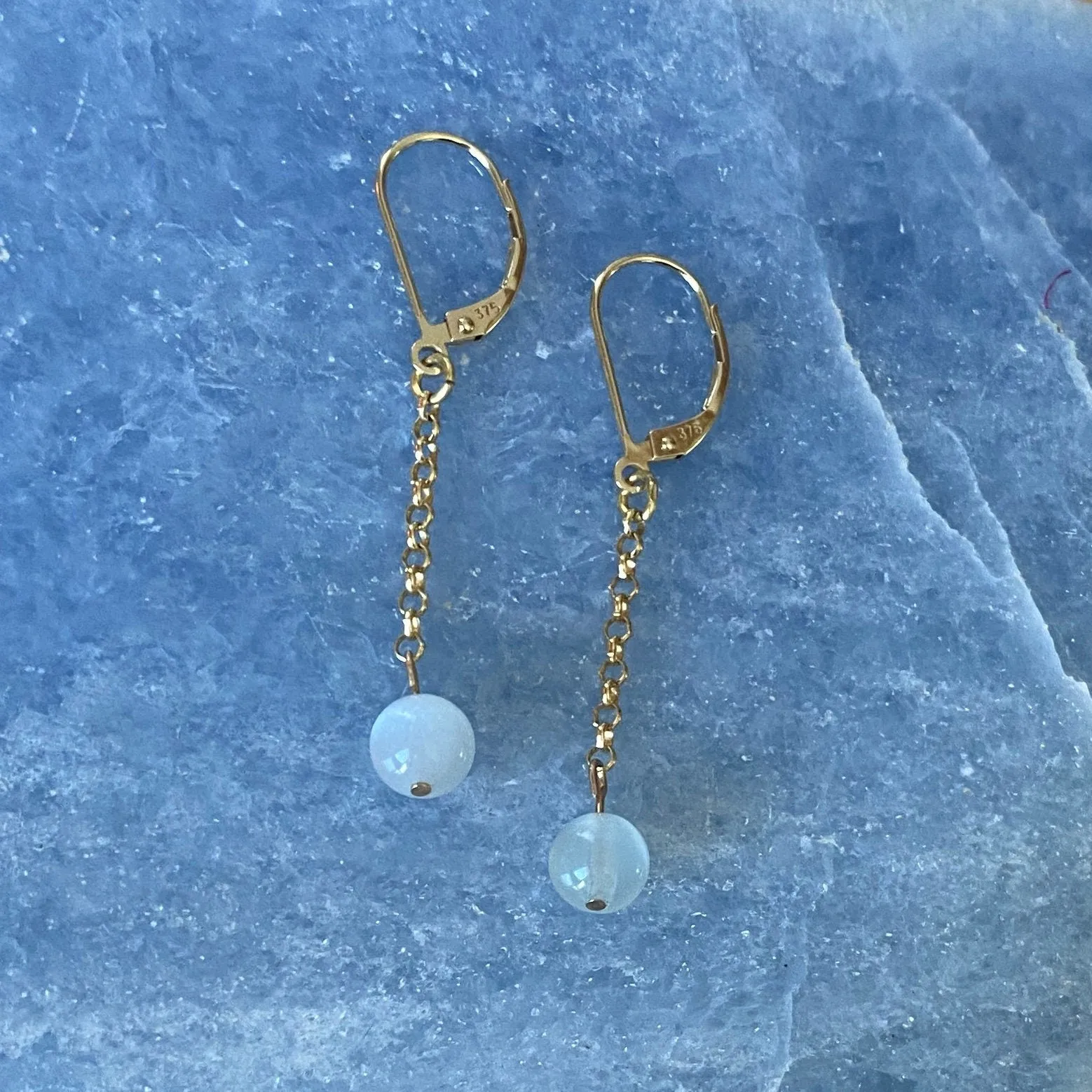 Solid 9 Carat Yellow Gold White Moonstone Earrings