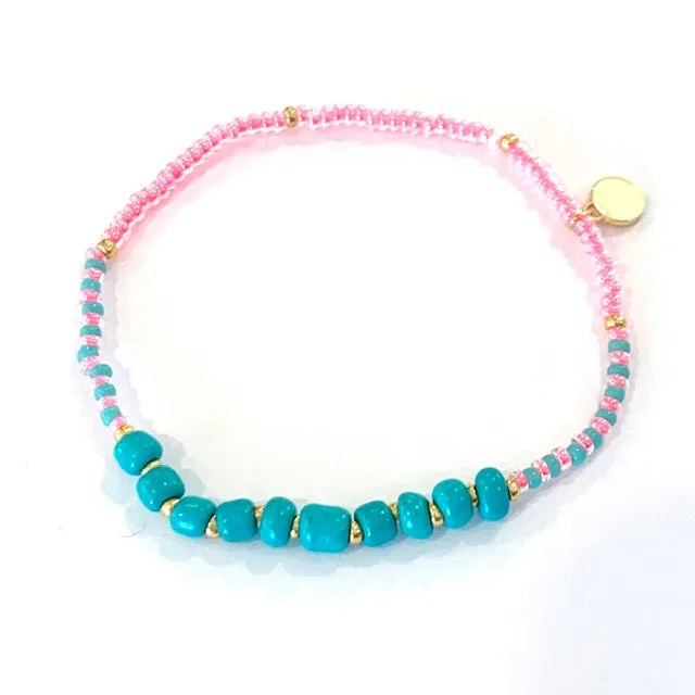 Surfside Beaded Bracelet- Pink/Turquoise