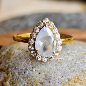 SWEET MOON CLOUDS - WHITE CRYSTAL 925 VERMEIL GOLD RINGS