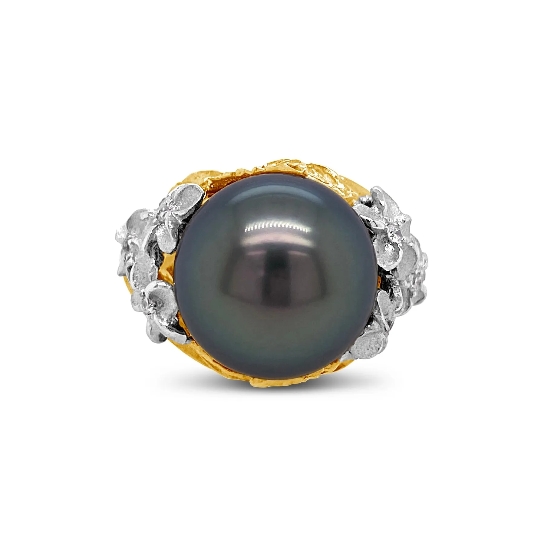 Tahitian Pearl & Plumeria Ring
