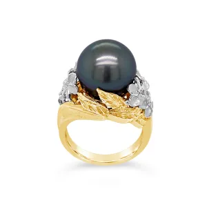 Tahitian Pearl & Plumeria Ring