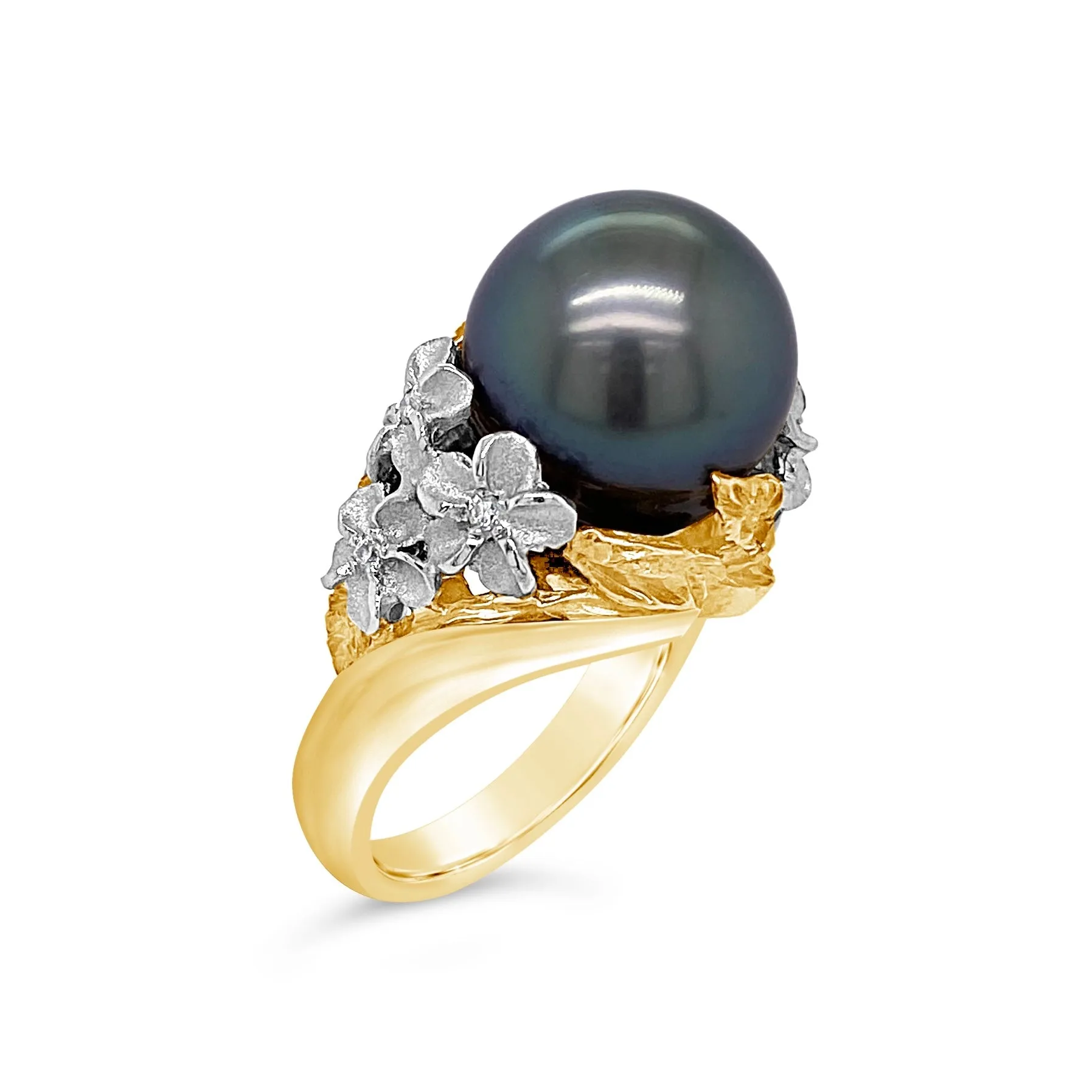Tahitian Pearl & Plumeria Ring
