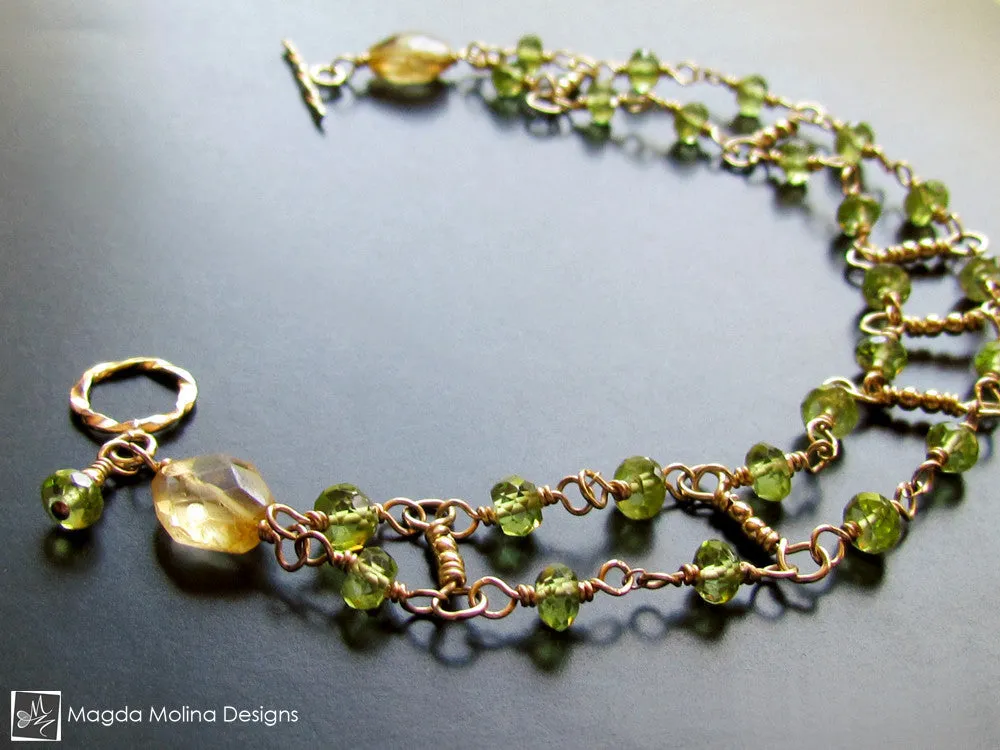 The Gold, Citrine & Peridot Double Stranded Bracelet
