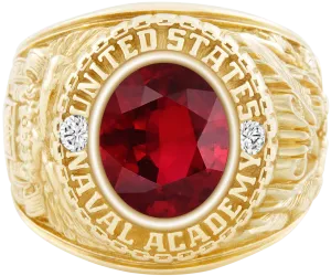 USNA Class Ring Mod™ with Ruby Centerpiece and Diamond Dividers