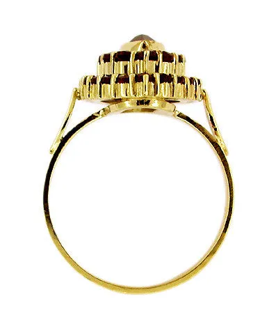 Victorian Style Marquise Shape Bohemian Garnet Navette Ring in 14 Karat Gold and Sterling Vermeil