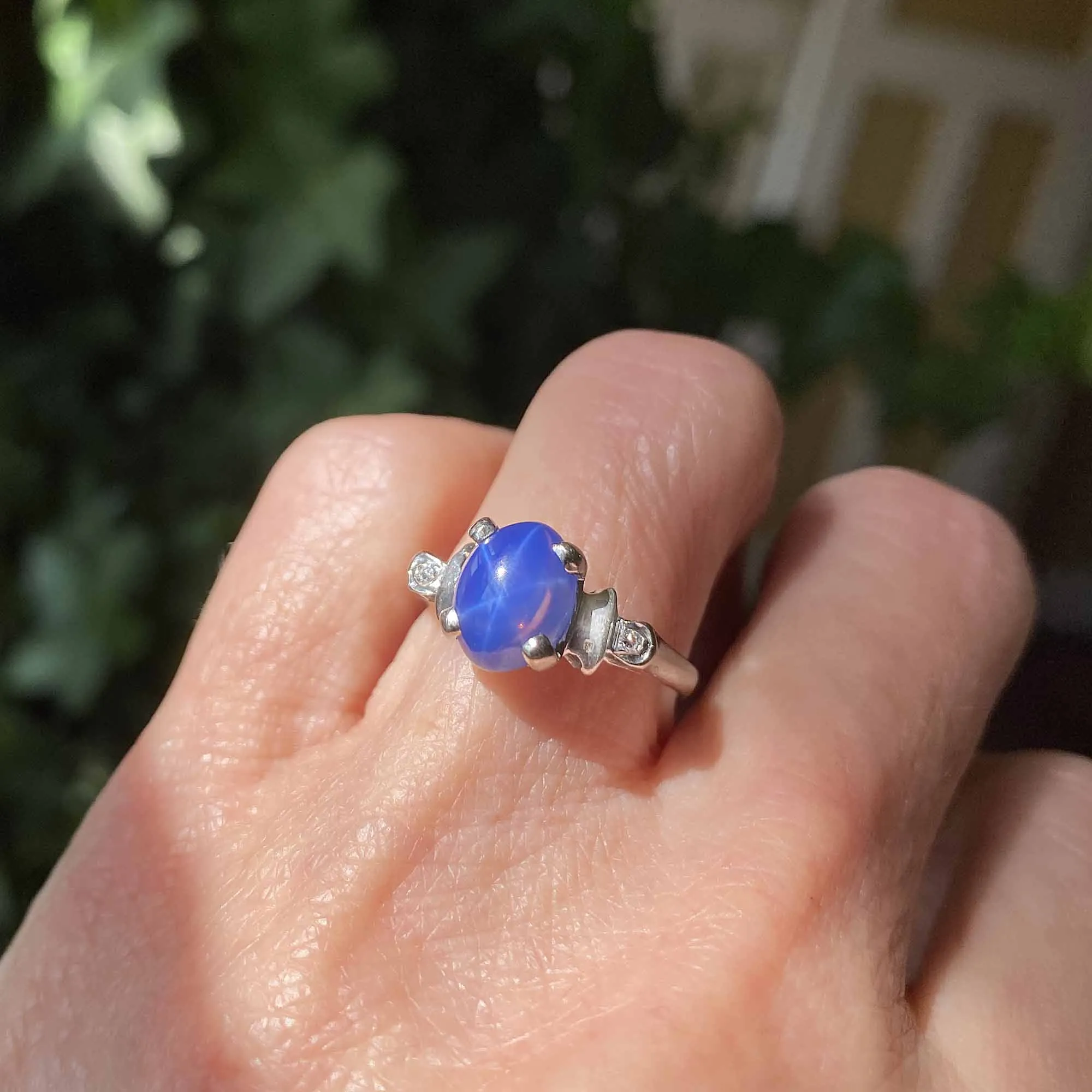 Vintage Diamond Star Sapphire Ring in 14K White Gold