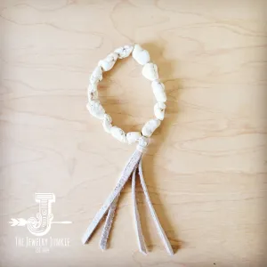 White Turquoise Beaded Bracelet w/ Leather Tassel 810i