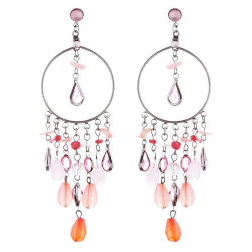 Woman Fashion Earrings Chandelier Lucite Bead Pink