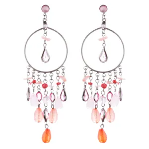 Woman Fashion Earrings Chandelier Lucite Bead Pink