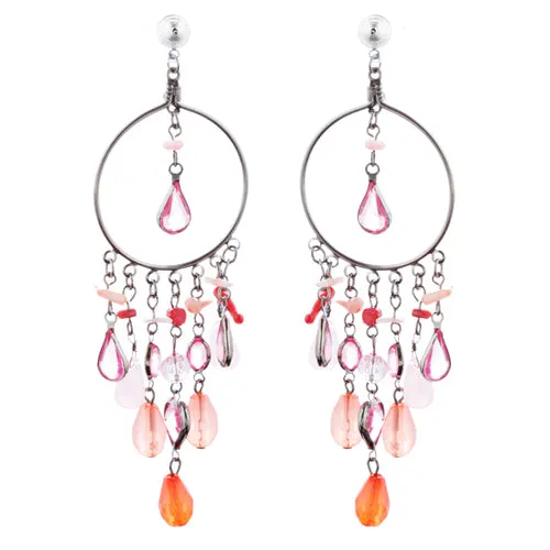 Woman Fashion Earrings Chandelier Lucite Bead Pink